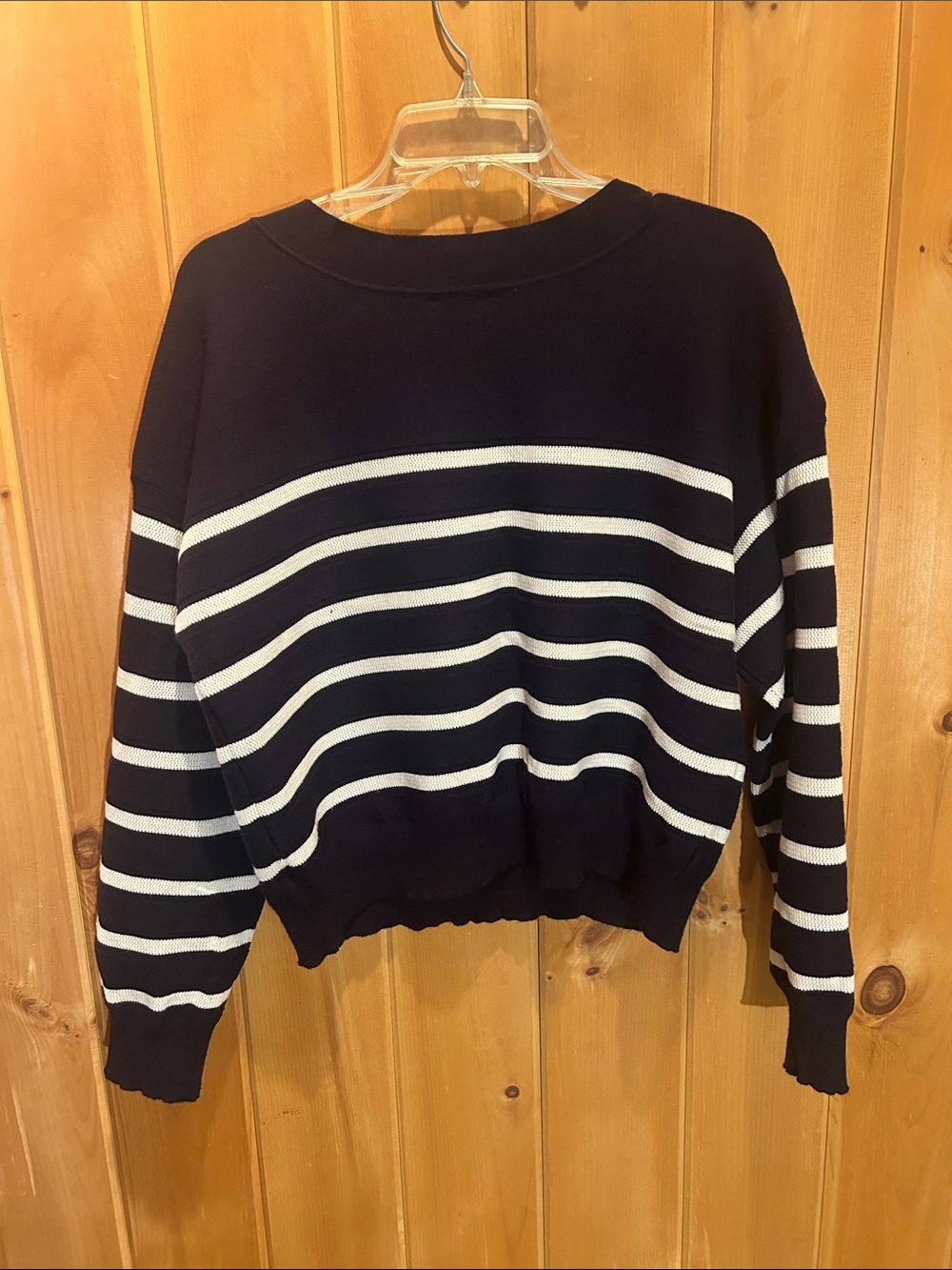 Free Assembly Striped Boatneck Sweater with Shoulder Buttons - Navy & White - Picture 5 of 5